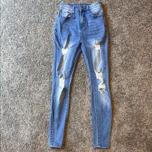 SHEIN Blue Skinny Distressed Jeans
